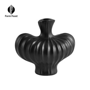 Form Feast black art deco ceramic vase, matte ribbed