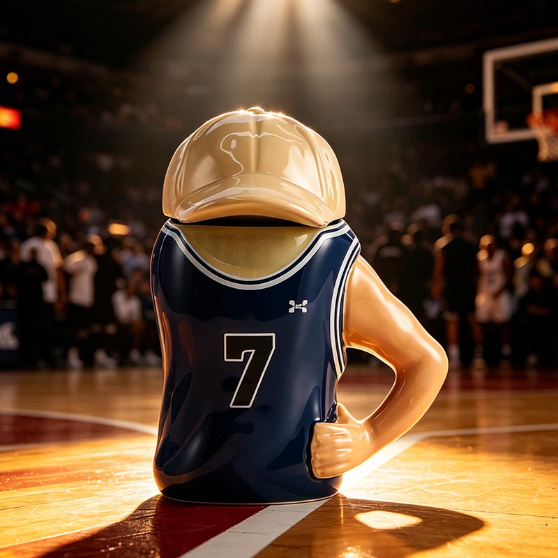 Blue 3D basketball player ceramic mug 450ml on court - Form Feast