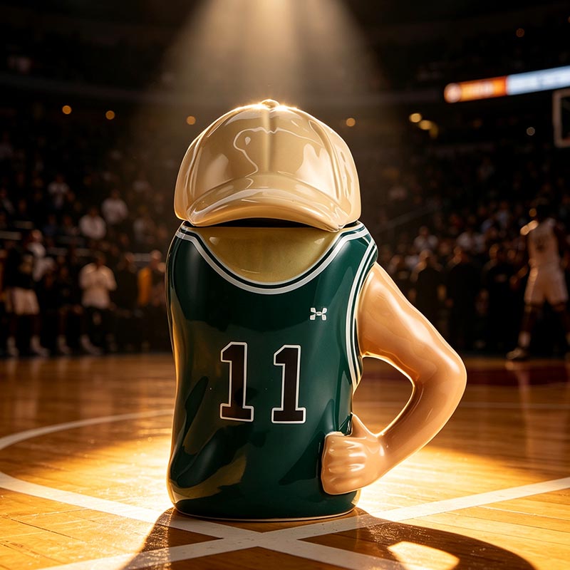 Green 3D basketball player ceramic mug 450ml on court - Form Feast