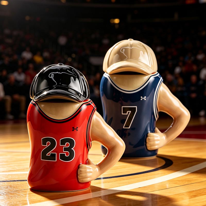 Red and blue 3D basketball player ceramic mugs 450ml - Form Feast