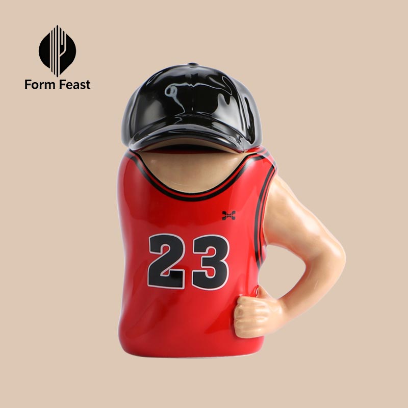 Red 3D basketball player ceramic mug 450ml - custom wholesale from Form Feast