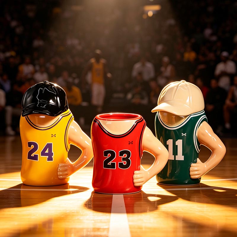 Yellow and red 3D basketball player ceramic mugs 450ml - Form Feast