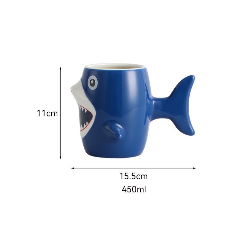 3D shark ceramic mug size chart 15.5cm x 11cm 450ml - Form Feast wholesale