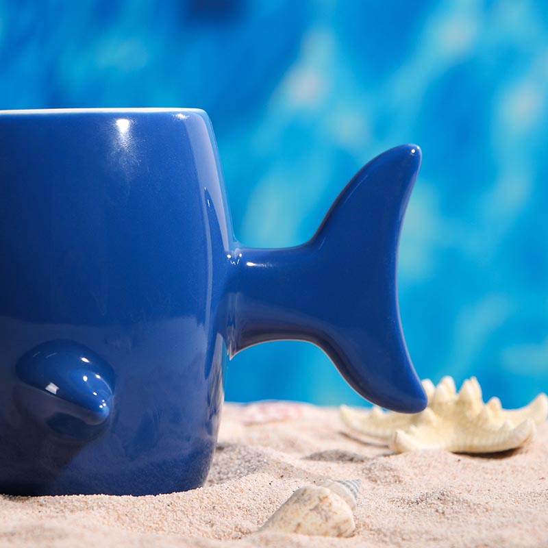 Blue 3D shark ceramic mug 450ml tail and fin detail - Form Feast