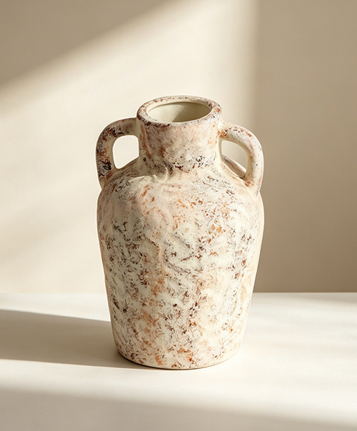 rustic textured double handle ceramic vase, handmade pottery decorative vase home decor