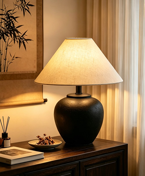 vintage chinese ceramic table lamp, warm bedside home decor lamp for living room bedroom