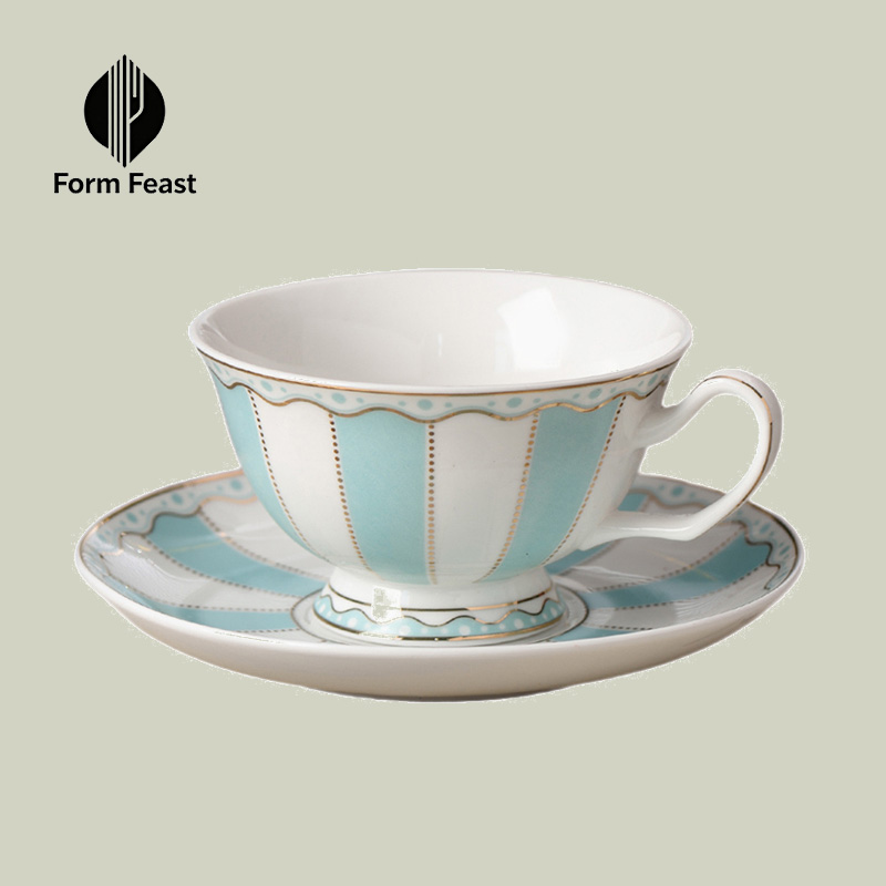 Blue HA-2040 European style ceramic coffee cup and saucer 180ml - Form Feast wholesale