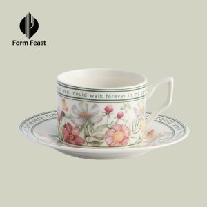 HA-2046 floral ceramic coffee cup and saucer set 310ml - Form Feast wholesale