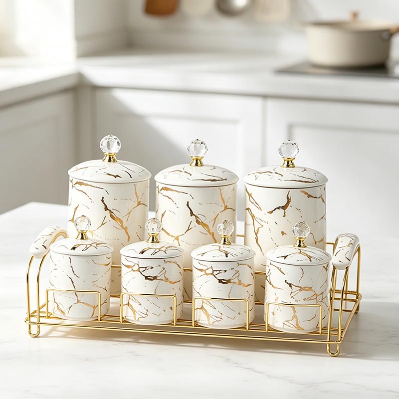 HD-5060L ceramic storage jar set on kitchen counter with white cabinets - Form Feast