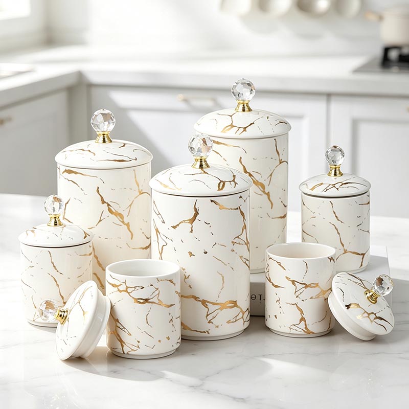 HD-5060L ceramic storage jar set open on kitchen counter - Form Feast