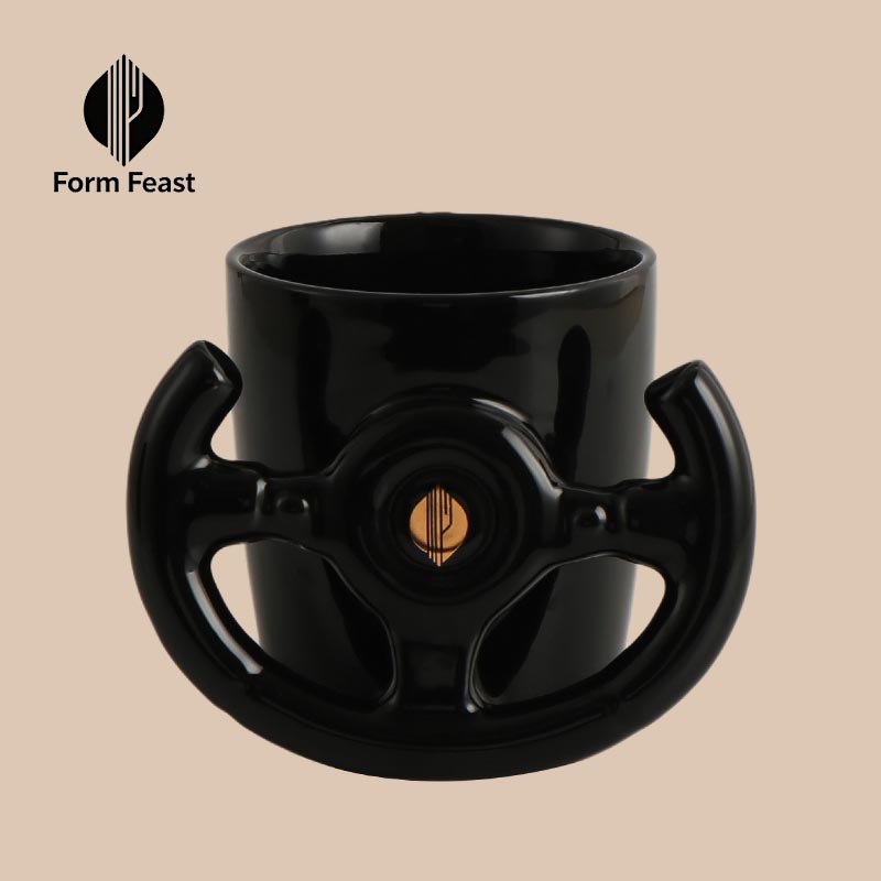 Black HH-0029 steering wheel ceramic mug 400ml with industrial design - Form Feast wholesale