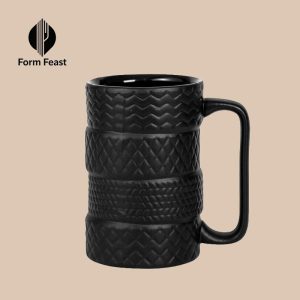 Black HH-8601 tire pattern ceramic mug 500ml with C-handle - Form Feast wholesale