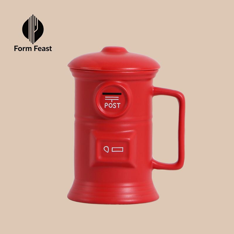 Red post box ceramic mug 500ml 3D design wholesale - Form Feast