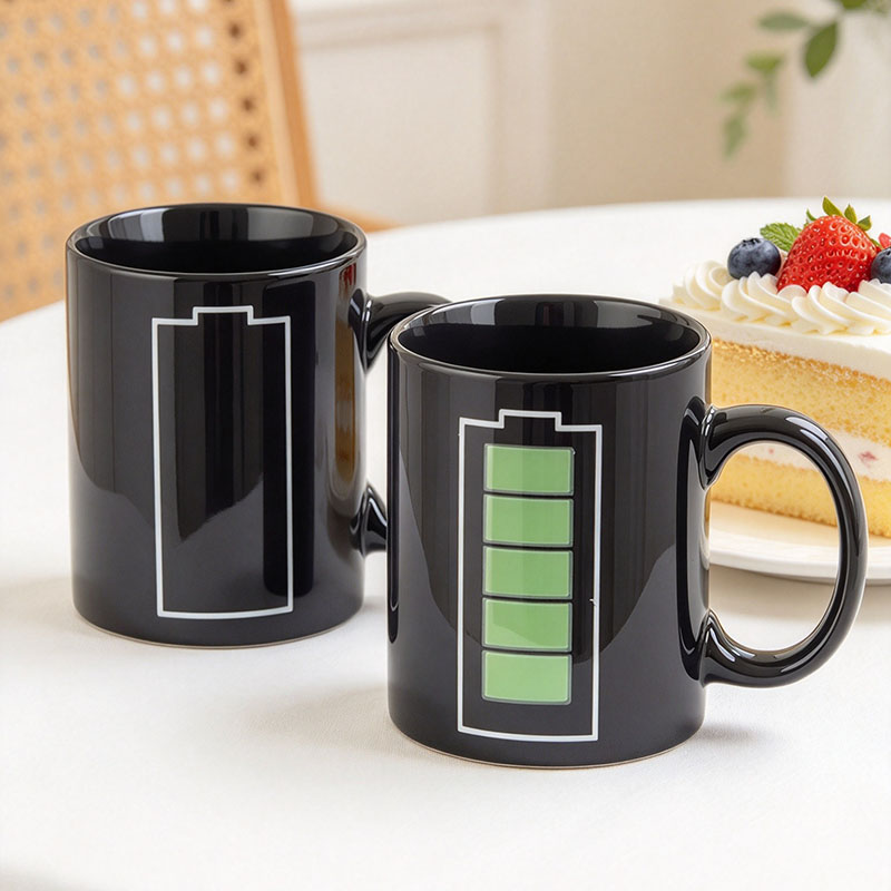 Two black battery mugs one cold one hot - Form Feast