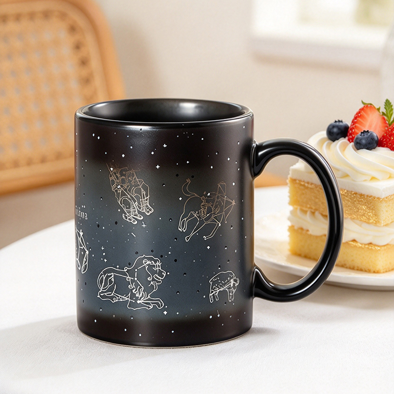 Black constellation mug with zodiac map partially revealed - Form Feast