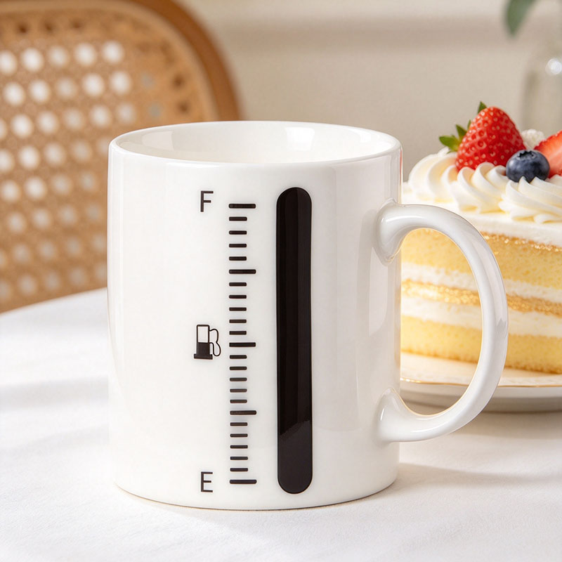 White thermometer mug showing black gauge cold state - Form Feast