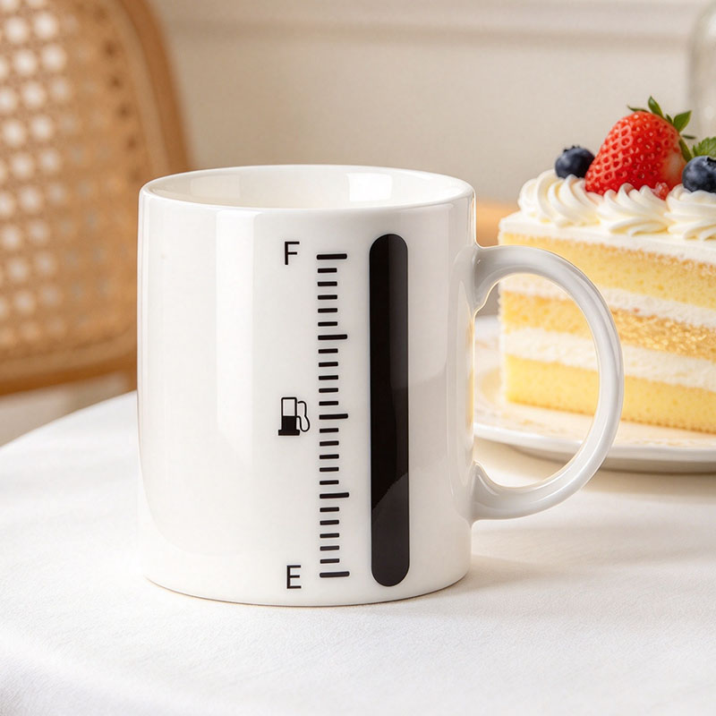 White thermometer mug close up cold state - Form Feast
