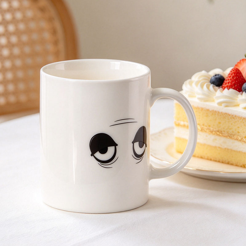 White winking eye mug cold state close up - Form Feast