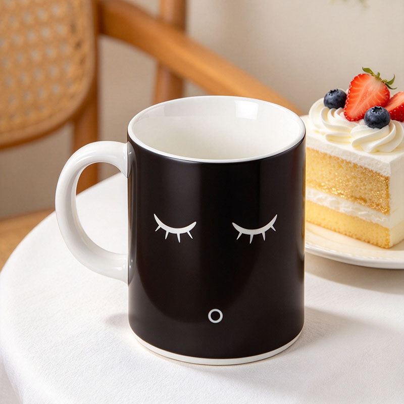 Black sleeping face mug cold state with cake - Form Feast