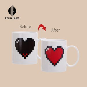 White pixel heart color changing ceramic mug 330ml - Form Feast wholesale