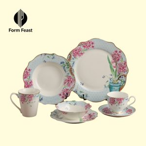 Blue HC-37-BU hyacinth ceramic dinnerware set with plates bowls cup and saucer - Form Feast wholesale