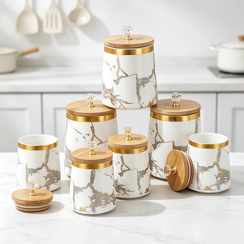 HD-5028L ceramic storage jar set stacked in kitchen - Form Feast