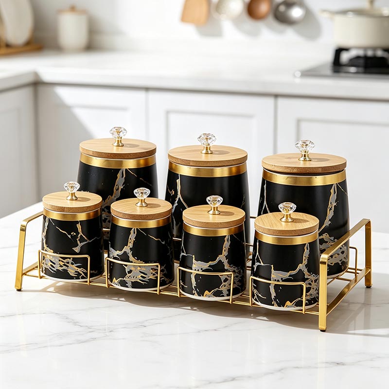 Black HD-5028L ceramic storage jar set in kitchen - Form Feast