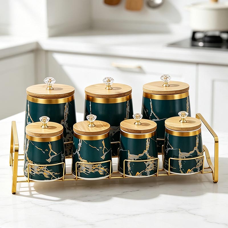 Green HD-5028L ceramic storage jar set in kitchen - Form Feast