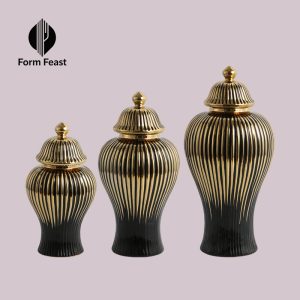 Black and gold HG-8037 electroplated ceramic decorative jar with lid - Form Feast wholesale