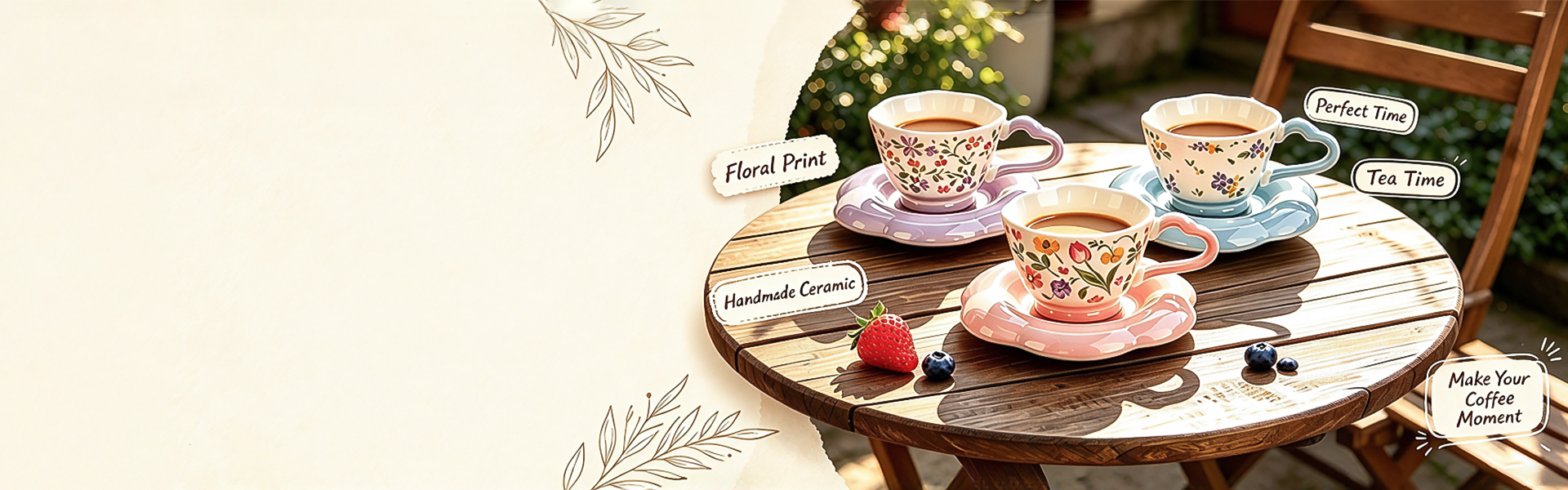 Floral ceramic coffee cup and saucer set - Form Feast